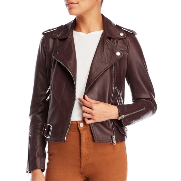 Walter Baker 100% lamb leather Moto jacket in PLUM / BURGUNDY size SMALL NWT - Picture 2 of 12